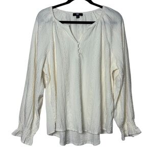 Frye Textured Long Sleeve Peasant Blouse, Salt Breeze (Cream) Women's Size Large
